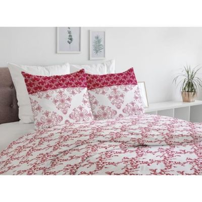 Parure de couette 240x260 cm HOME LINGE PASSION FRISE : Housse de couette + 2 taies d'oreiller - 100% Coton 57 Fils - Bordeaux