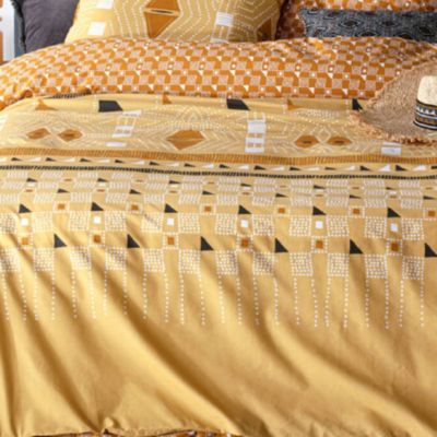 Parure de couette en percale au style ethnique (240x220 cm - Jaune Ocre)