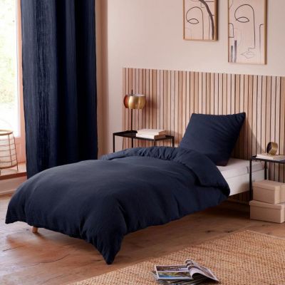 Parure de couette "Noah" Gaze de Coton 140 x 200 pour lit 1 place - Noah Bleu Nuit
