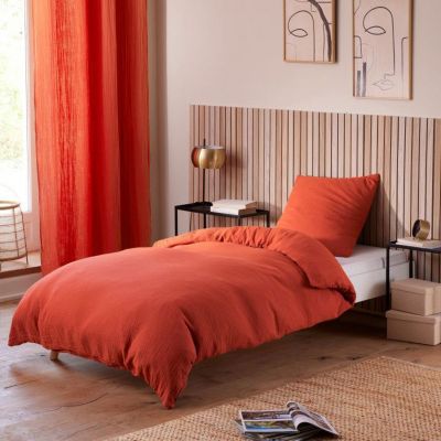 Parure de couette "Noah" Gaze de Coton 140 x 200 pour lit 1 place - Noah Terracotta