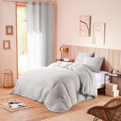 Parure de couette "Noah" Gaze de Coton 240 x 220 pour lit 2 Places 140 à 160 cm - Noah Perle