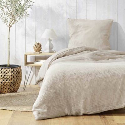 Parure de lit 140 x 200 cm double gaze coton uni 57 fils Angelia Sable