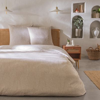 Parure de lit 2 personnes en coton 57 fils imprimé beige 240x220cm