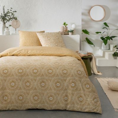 Parure de lit 2 personnes en coton 57 fils imprimé beige 240x220cm