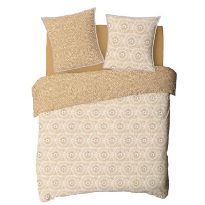 Parure de lit 2 personnes en coton 57 fils imprimé beige 240x220cm