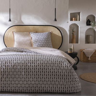 Parure de lit 2 personnes en coton 57 fils imprimé beige 260x240cm