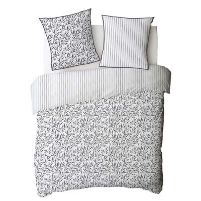 Parure de lit 2 personnes en coton 57 fils imprimé blanc 240x220cm