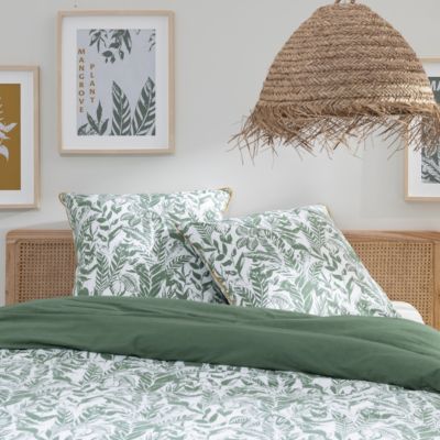 Parure de lit 2 personnes en coton 57 fils imprimé vert 240x220cm