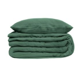 Parure de lit 2 Personnes en gaze de coton Vert Céladon 260 x 240 cm  Housse de couette avec 2 taies