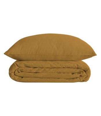 Parure de lit 2 Personnes en Percale de Coton Jaune Ocre  240 x 220 cm Housse de couette avec 2 taies