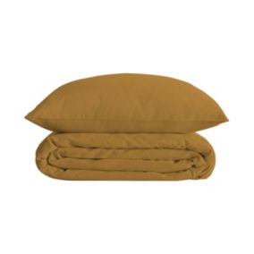 Parure de lit 2 Personnes en Percale de Coton Jaune Ocre  240 x 220 cm Housse de couette avec 2 taies