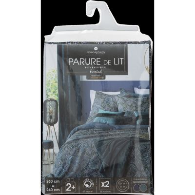Parure de lit 2 places en coton imprimé Eventail - 240x220 cm - Bleu