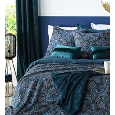 Parure de lit 2 places en coton imprimé Eventail - 240x220 cm - Bleu