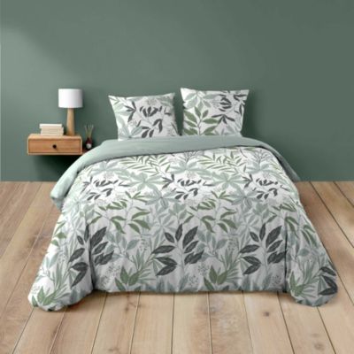 Parure de lit 3 pièces 240 x 220 cm 100% coton 42 fils Voltine Sauge