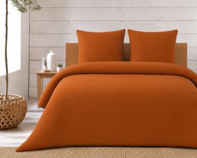 Parure de lit complète 260 x 240 cm gaze de coton 2 taies 63x63 cm + drap housse 160x200 cm Caramel