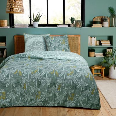 Parure de lit double palmiers en microfibre lavée 240x220cm
