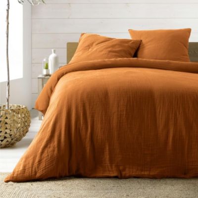 Parure de lit en Gaze de Coton 240x260cm Marron Claire Naturel