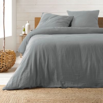 Parure de lit en gaze de coton ANGELIA (240x220 cm - Gris clair)