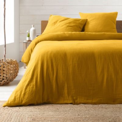 Parure de lit en gaze de coton ANGELIA (240x220 cm - Jaune)