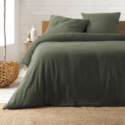 Parure de lit en gaze de coton ANGELIA (240x220 cm - Kaki)