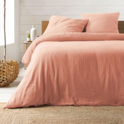 Parure de lit en gaze de coton ANGELIA (240x220 cm - Rose Clair)