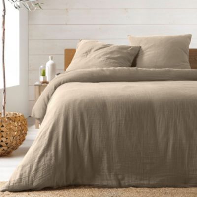 Parure de lit en gaze de coton ANGELIA (240x220 cm - Sable)
