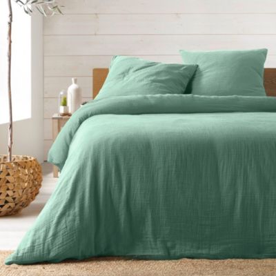 Parure de lit en gaze de coton ANGELIA (260x240 cm - Sauge)