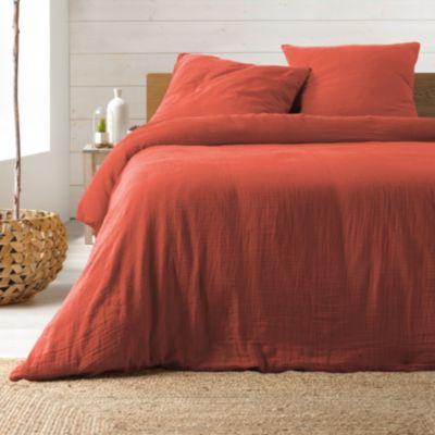 Parure de lit en gaze de coton ANGELIA (260x240 cm - Terracotta)