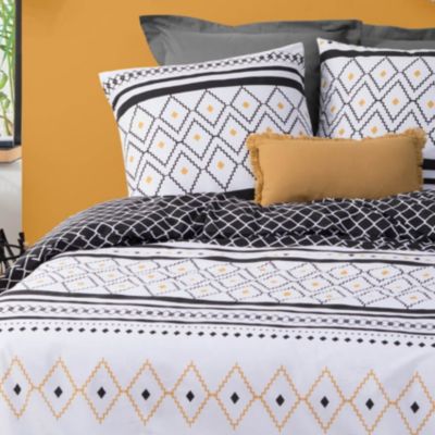 Parure de lit en percale de coton et motifs graphiques (240x220 cm - Blanc)