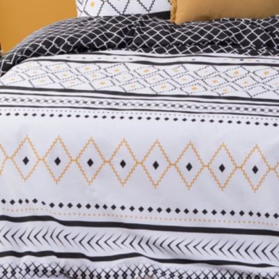 Parure de lit en percale de coton et motifs graphiques (240x220 cm - Blanc)