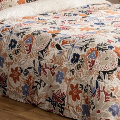 Parure de lit en percale fleurie (240x220 cm - Ivoire)