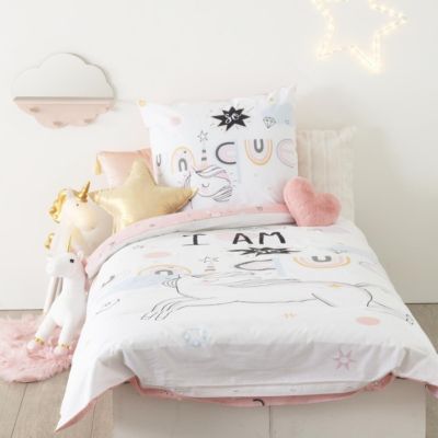 Parure De Lit Enfant Licorne 90x190cm - 3 Pièces Coton-Polyester - Drap Housse Élastique
