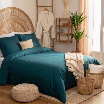 Parure de lit "Landiha" percale bleu égéen 240x220cm - Atmosphera Créateur d'intérieur
