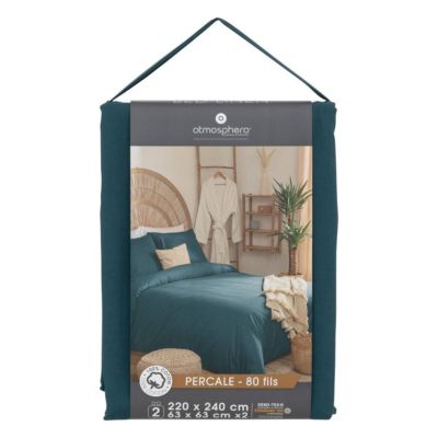 Parure de lit "Landiha" percale bleu égéen 240x220cm - Atmosphera Créateur d'intérieur