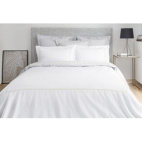 Parure de lit percale  80 fils/cm² - Housse de couette 240 x 260 cm + 2 taies d'oreiller  - Blanc bourdon beige - CHARMY de