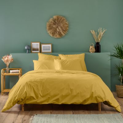 Parure de lit unie 1 personne 140x200cm PERCALE MOUTARDE