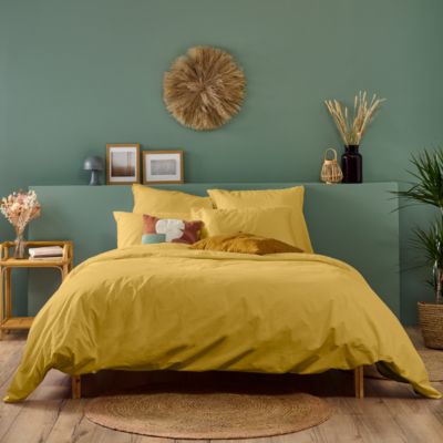Parure de lit unie 1 personne 140x200cm PERCALE MOUTARDE
