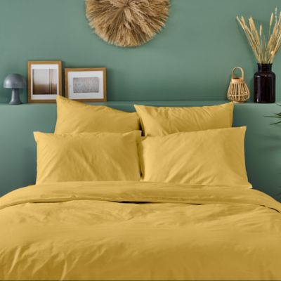 Parure de lit unie 1 personne 140x200cm PERCALE MOUTARDE