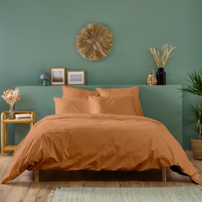 Parure de lit unie 1 personne 140x200cm PERCALE TERRACOTTA