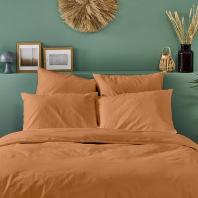 Parure de lit unie 1 personne 140x200cm PERCALE TERRACOTTA