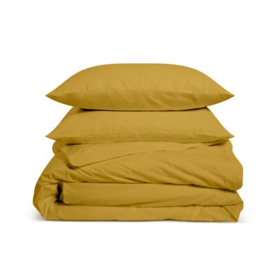 Parure de lit unie 2 personnes 220x240cm PERCALE MOUTARDE