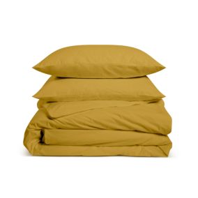 Parure de lit unie 2 personnes 240x260cm PERCALE MOUTARDE