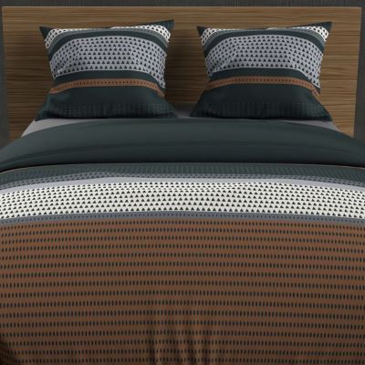 Parure Housse De Couette Coton 57 Fils 260x240 Cm Ethno Bleu – Soleil D'Ocre – 2 Taies 63x63 Cm