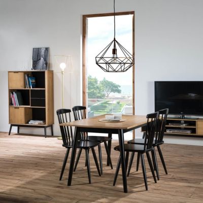 PASCALE - Table Repas 150cm Bois Massif et Noir