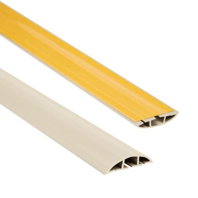 Passe-cables de sol auto-adhesif PVC 40 mm QUEST - cache-cables demi-rond a 3 compartiments - 200 cm, beige