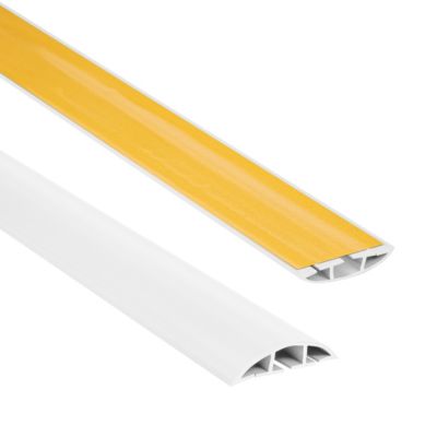 Passe-cables de sol auto-adhesif PVC 40 mm QUEST - cache-cables demi-rond a 3 compartiments - 200 cm, blanc