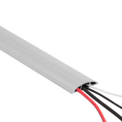 Passe-cables de sol auto-adhesif PVC 40 mm QUEST - cache-cables demi-rond a 3 compartiments - 200 cm, blanc