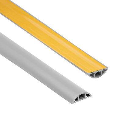 Passe-cables de sol auto-adhesif PVC 40 mm QUEST - cache-cables demi-rond a 3 compartiments - 200 cm, gris