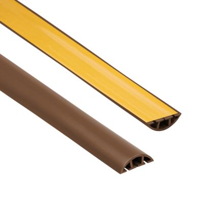 Passe-cables de sol auto-adhesif PVC 40 mm QUEST - cache-cables demi-rond a 3 compartiments - 200 cm, marron