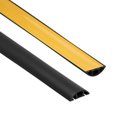 Passe-cables de sol auto-adhesif PVC 40 mm QUEST - cache-cables demi-rond a 3 compartiments - 200 cm, noir